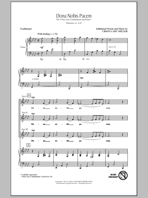 Download Cristi Cary Miller Dona Nobis Pacem Sheet Music and learn how to play 3-Part Mixed Choir PDF digital score in minutes