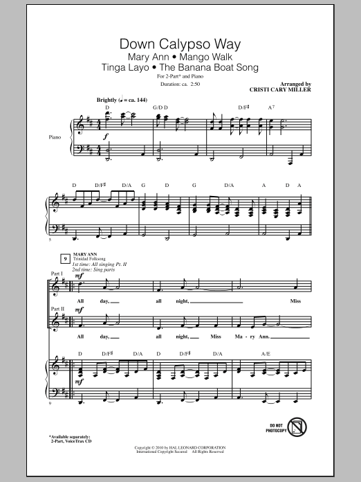 Download Cristi Cary Miller Down Calypso Way Sheet Music and learn how to play 2-Part Choir PDF digital score in minutes