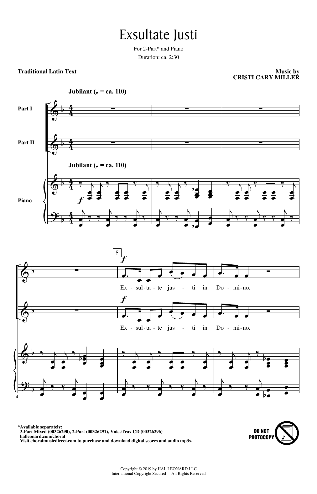 Download Cristi Cary Miller Exsultate Justi Sheet Music and learn how to play 2-Part Choir PDF digital score in minutes