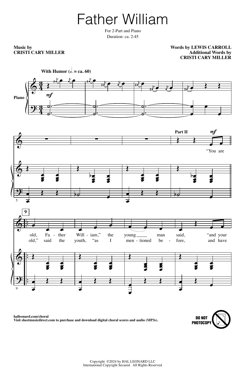 Download Cristi Cary Miller Father William Sheet Music and learn how to play 2-Part Choir PDF digital score in minutes