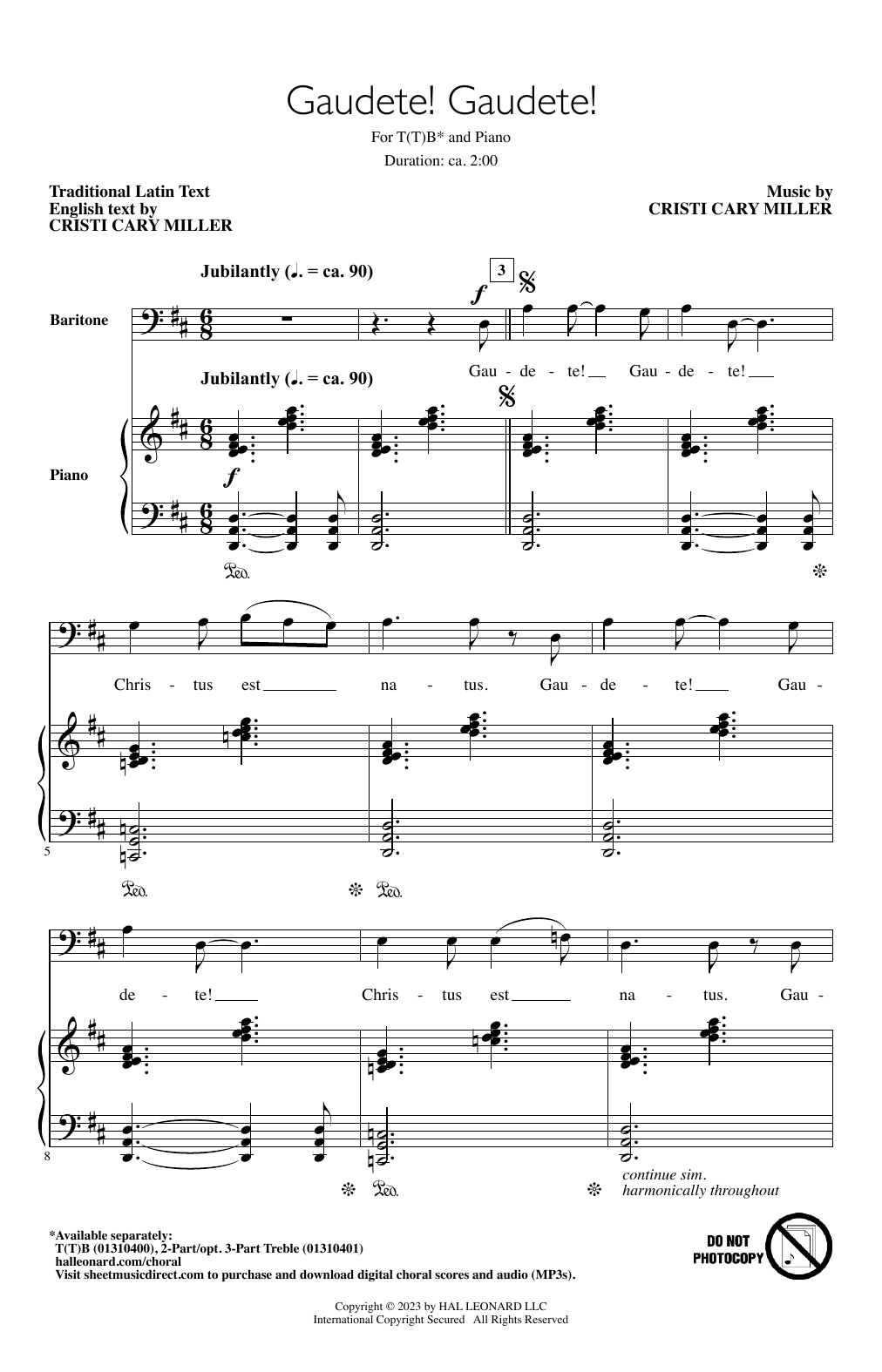 Download Cristi Cary Miller Gaudete! Gaudete! Sheet Music and learn how to play 2-Part Choir, 3-Part Mixed Choir PDF digital score in minutes