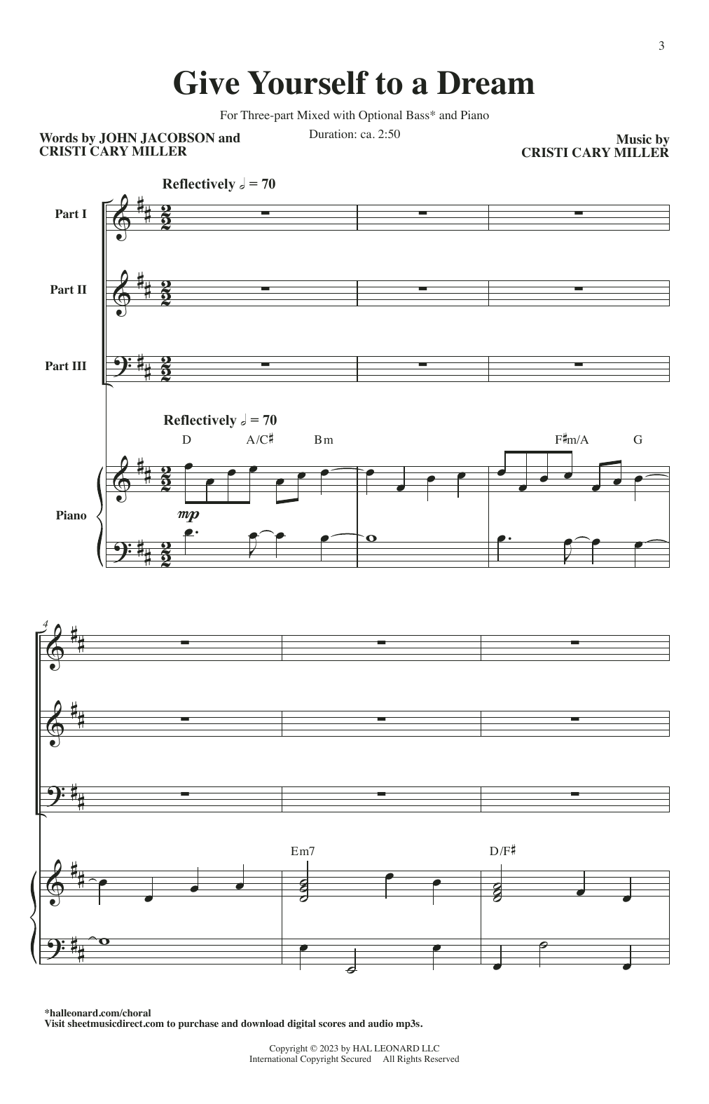Download Cristi Cary Miller Give Yourself To A Dream Sheet Music and learn how to play 3-Part Mixed Choir PDF digital score in minutes