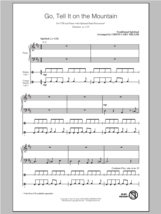 Download African-American Spiritual Go Tell It On The Mountain (arr. Cristi Cary Miller) Sheet Music and learn how to play TTBB PDF digital score in minutes