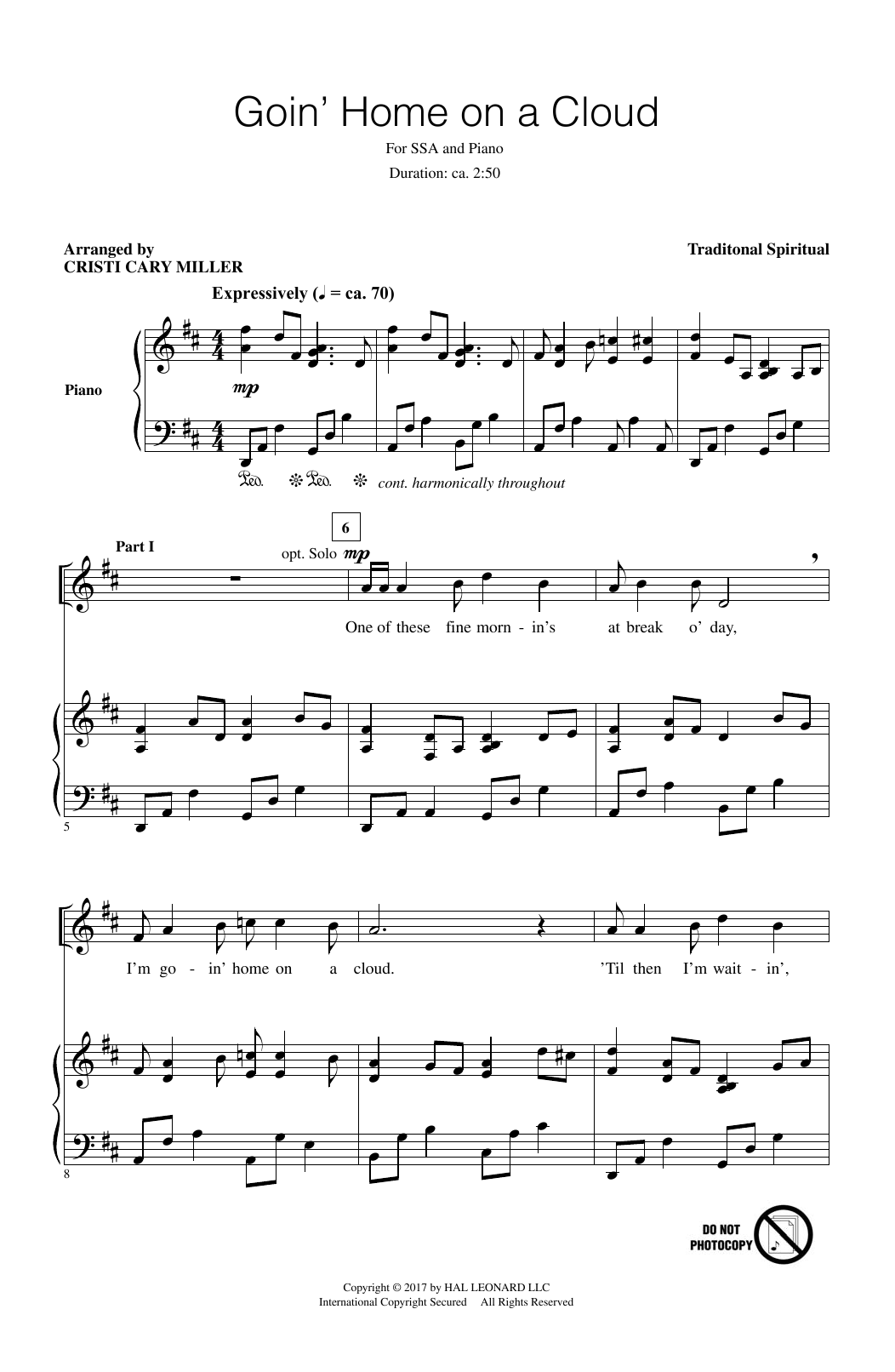 Download Cristi Cary Miller Goin' Home On A Cloud Sheet Music and learn how to play SSA PDF digital score in minutes