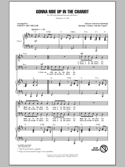 Download Traditional Gonna Ride Up In The Chariot (arr. Cristi Cary Miller) Sheet Music and learn how to play TB PDF digital score in minutes