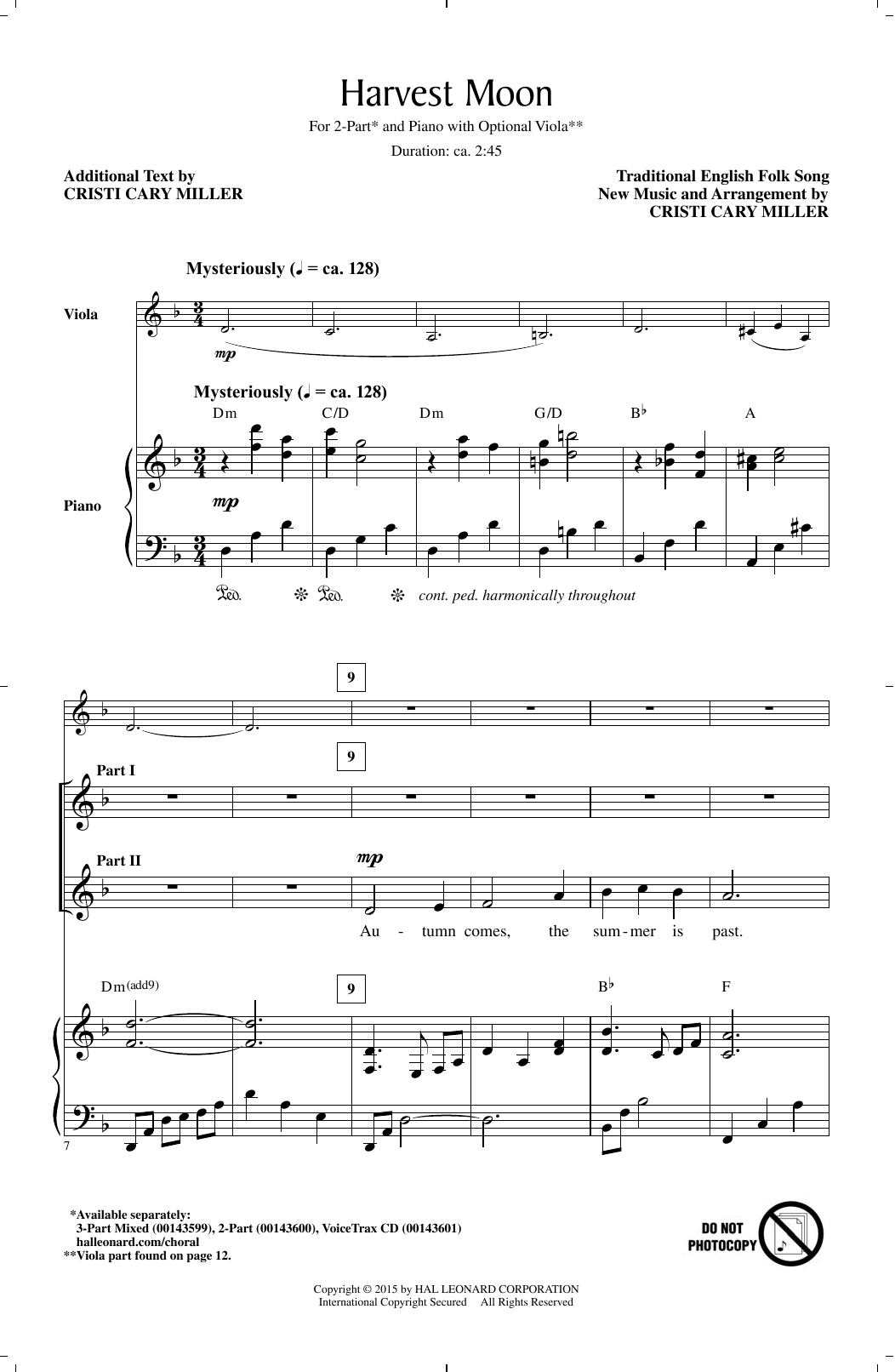 Download Traditional Folksong Harvest Moon (arr. Cristi Cary Miller) Sheet Music and learn how to play 2-Part Choir PDF digital score in minutes