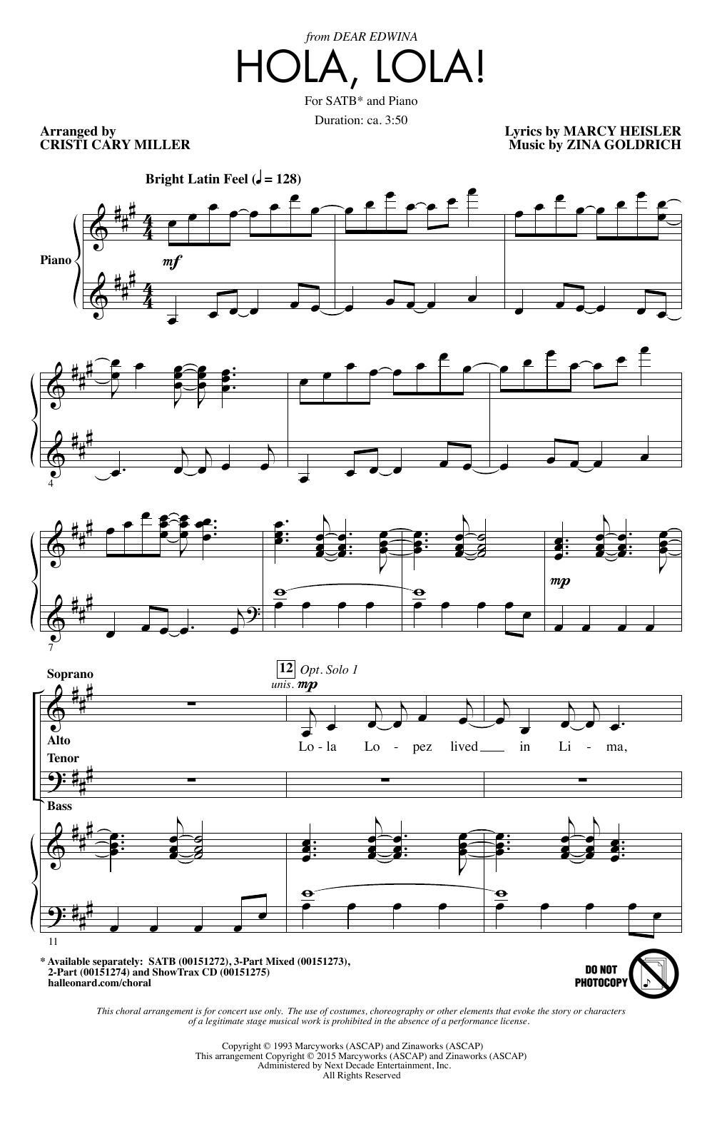 Download Cristi Cary Miller Hola, Lola! Sheet Music and learn how to play SATB PDF digital score in minutes