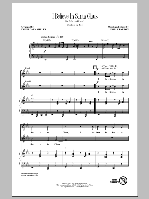 Download Cristi Cary Miller I Believe In Santa Claus Sheet Music and learn how to play 2-Part Choir PDF digital score in minutes