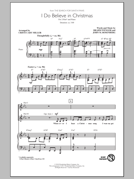 Download Brahm Wenger I Do Believe In Christmas (arr. Cristi Cary Miller) Sheet Music and learn how to play 2-Part Choir PDF digital score in minutes