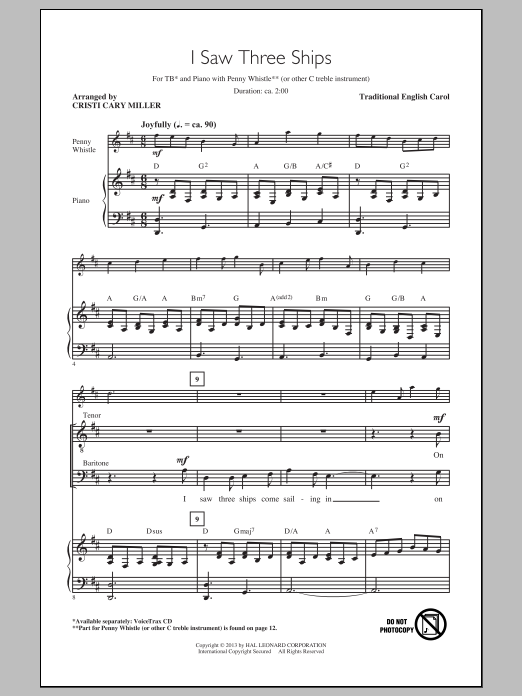 Download Traditional Carol I Saw Three Ships (arr. Cristi Cary Miller) Sheet Music and learn how to play TB PDF digital score in minutes