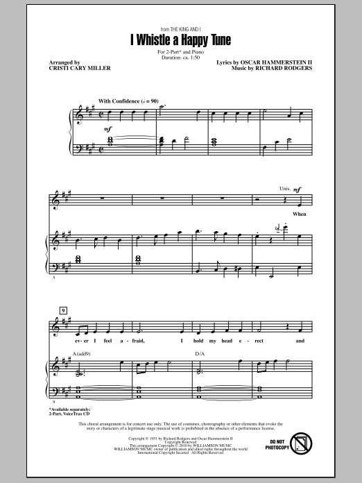 Download Cristi Cary Miller I Whistle A Happy Tune Sheet Music and learn how to play 2-Part Choir PDF digital score in minutes
