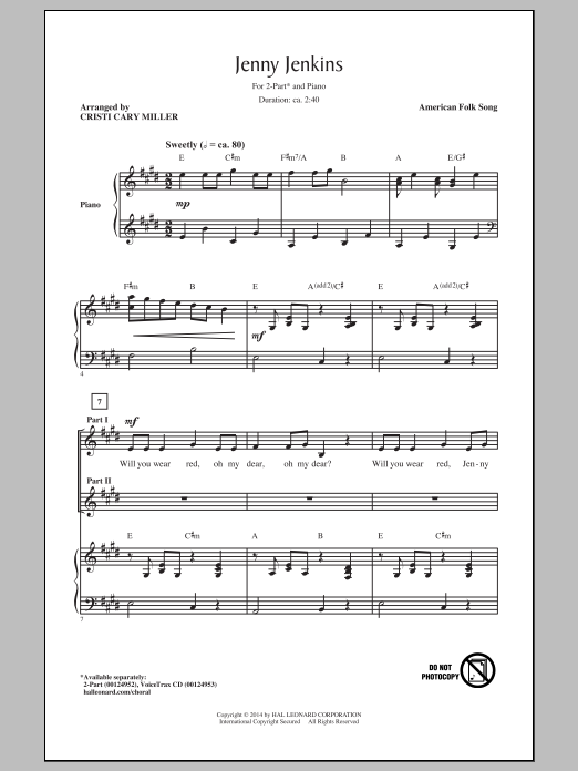 Download Cristi Cary Miller Jenny Jenkins Sheet Music and learn how to play 2-Part Choir PDF digital score in minutes