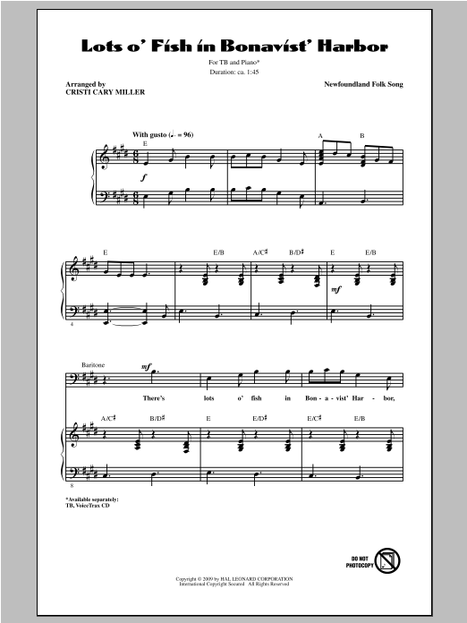 Download Traditional Lots O' Fish In Bonavist' Harbor (arr. Cristi Cary Miller) Sheet Music and learn how to play TB PDF digital score in minutes