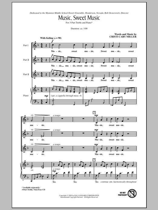 Download Cristi Cary Miller Music, Sweet Music Sheet Music and learn how to play 3-Part Treble Choir PDF digital score in minutes