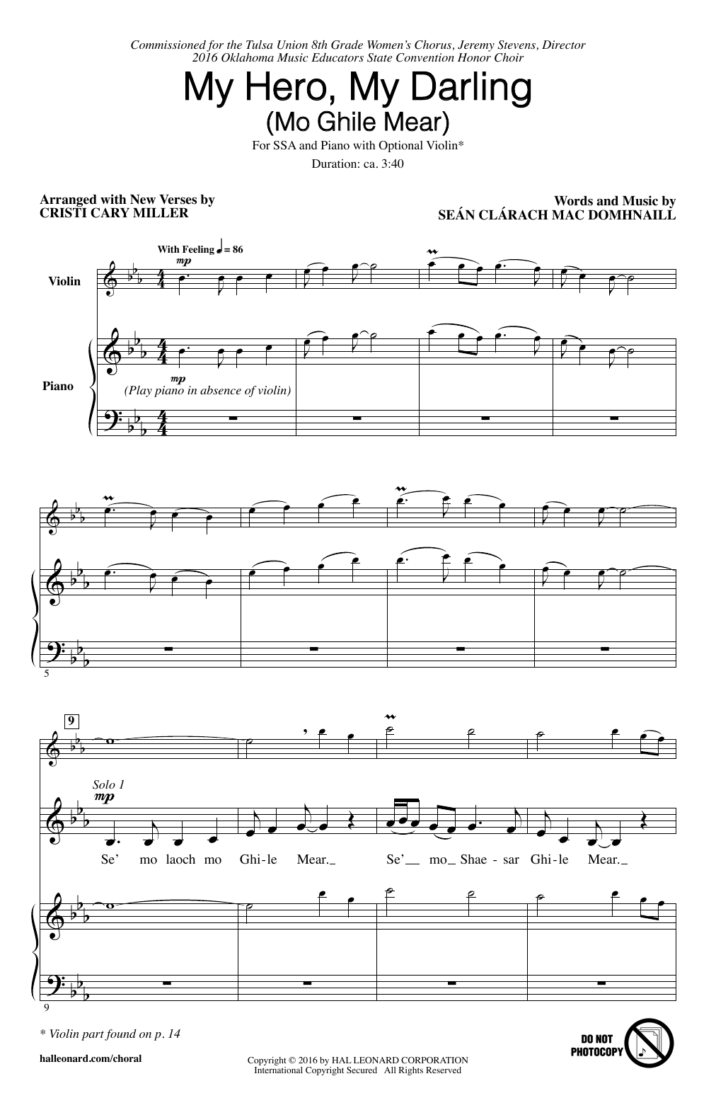Download Cristi Cary Miller My Hero, My Darling (Mo Ghile Mear) Sheet Music and learn how to play SSA PDF digital score in minutes