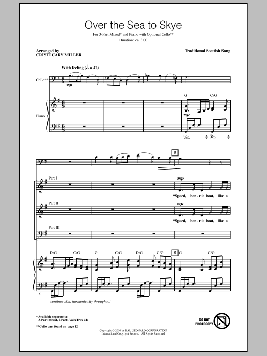Download Cristi Cary Miller The Skye Boat Song Sheet Music and learn how to play 3-Part Mixed Choir PDF digital score in minutes