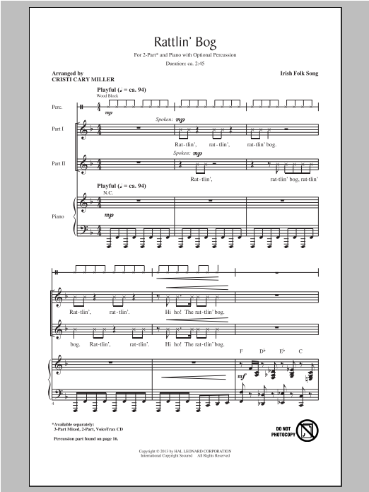 Download Traditional Rattlin' Bog (arr. Cristi Cary Miller) Sheet Music and learn how to play 3-Part Mixed PDF digital score in minutes