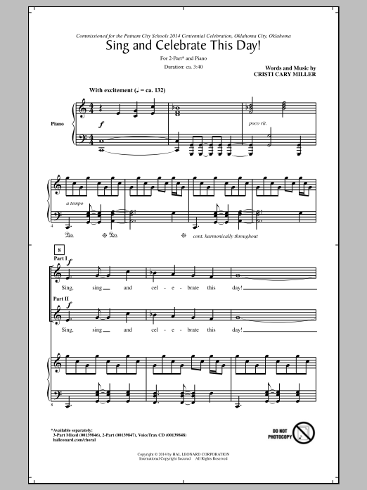 Download Cristi Cary Miller Sing And Celebrate This Day! Sheet Music and learn how to play 3-Part Mixed PDF digital score in minutes