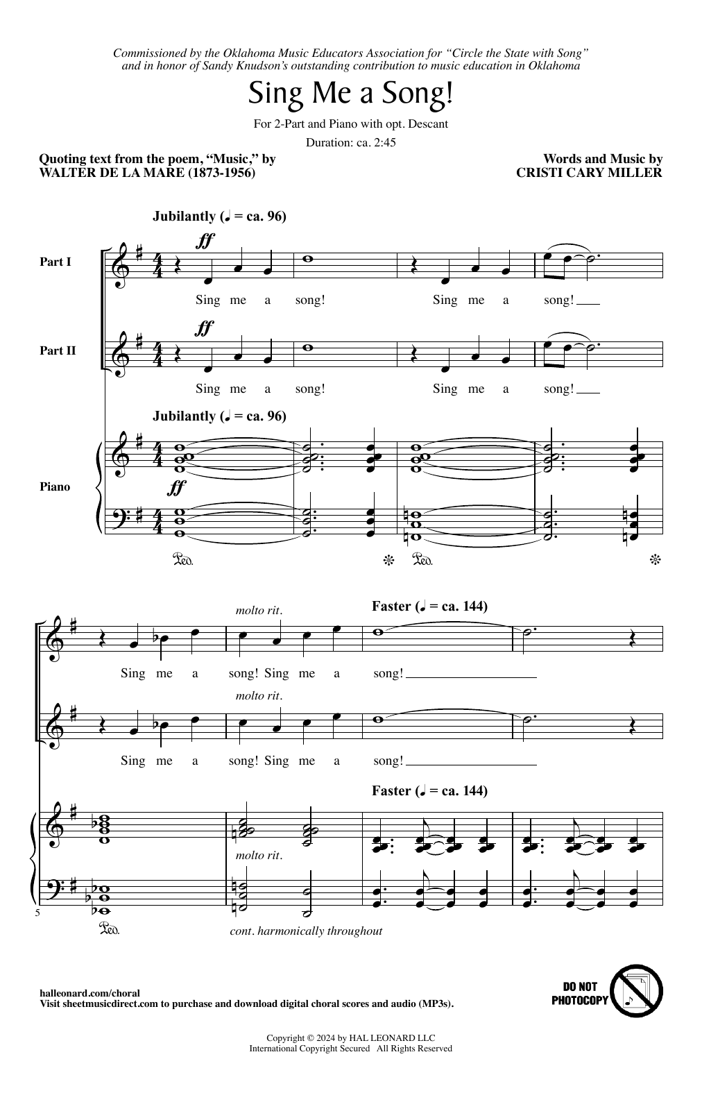 Download Cristi Cary Miller Sing Me A Song! Sheet Music and learn how to play 2-Part Choir PDF digital score in minutes