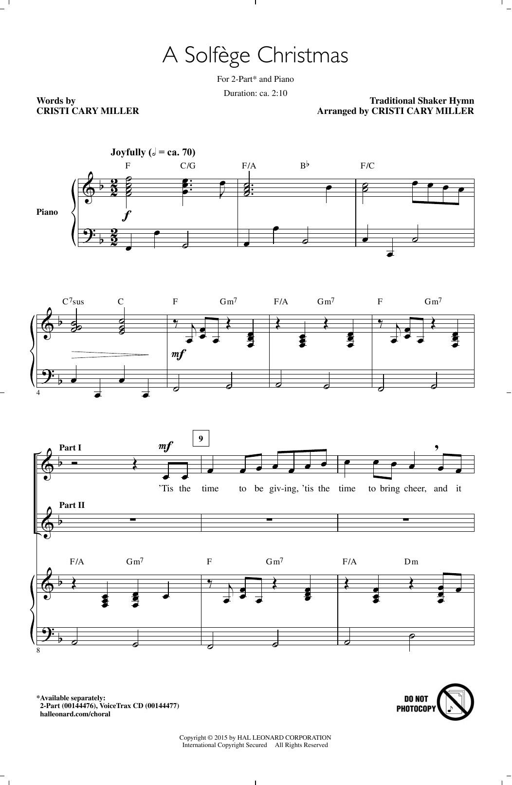 Download Traditional Shaker Hymn Solfege Christmas (arr. Cristi Cary Miller) Sheet Music and learn how to play 2-Part Choir PDF digital score in minutes