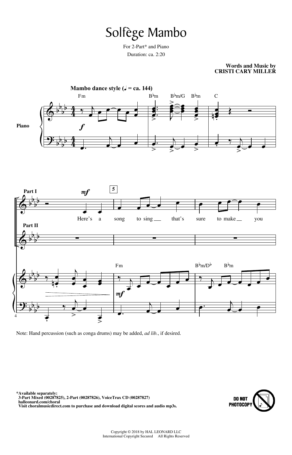 Download Cristi Cary Miller Solfege Mambo Sheet Music and learn how to play 2-Part Choir PDF digital score in minutes