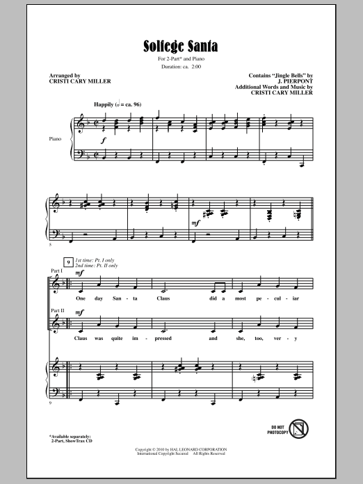 Download Cristi Cary Miller Solfege Santa Sheet Music and learn how to play 2-Part Choir PDF digital score in minutes