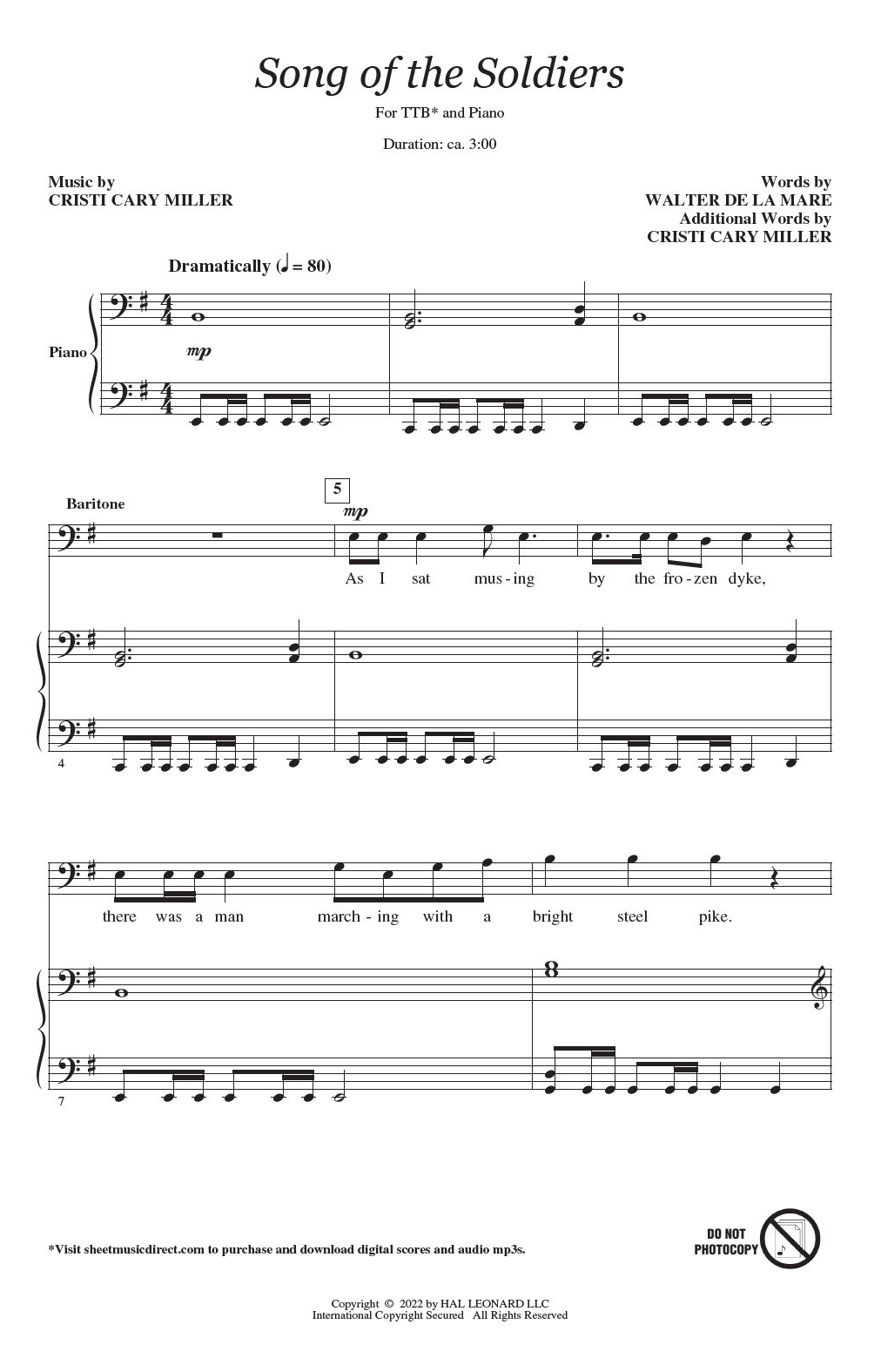 Download Cristi Cary Miller Song Of The Soldiers Sheet Music and learn how to play TTBB Choir PDF digital score in minutes
