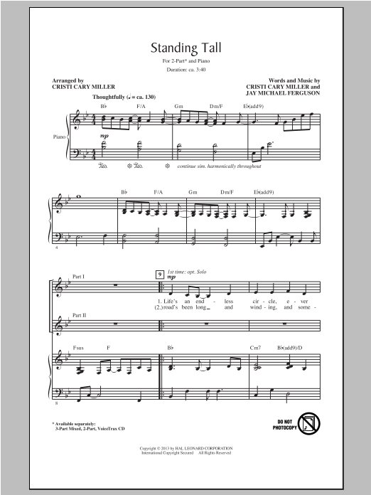 Download Cristi Cary Miller Standing Tall Sheet Music and learn how to play 3-Part Mixed PDF digital score in minutes