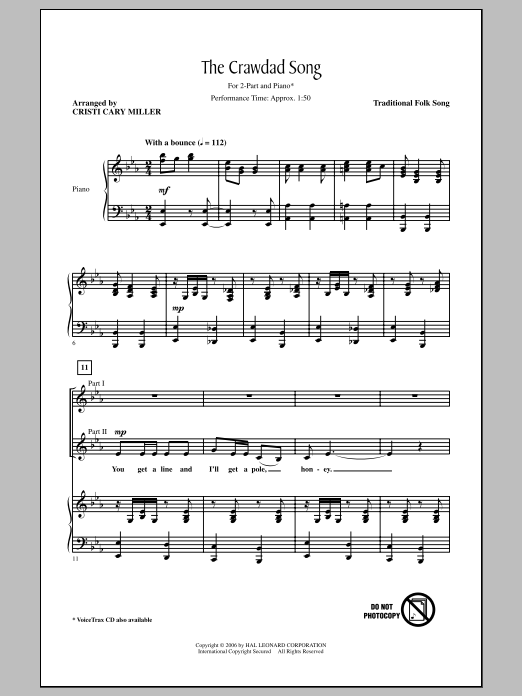 Download Traditional The Crawdad Song (arr. Cristi Cary Miller) Sheet Music and learn how to play 2-Part Choir PDF digital score in minutes