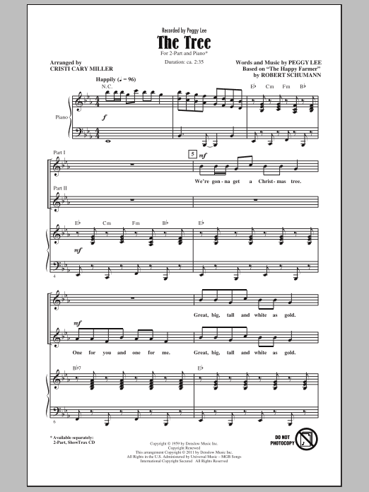 Download Peggy Lee The Tree (arr. Cristi Cary Miller) Sheet Music and learn how to play 2-Part Choir PDF digital score in minutes