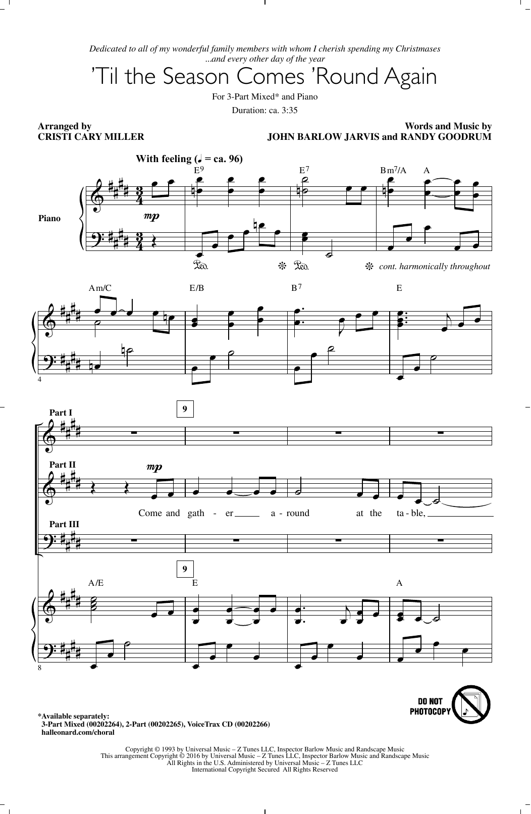 Download Cristi Cary Miller 'Til The Season Comes 'Round Again Sheet Music and learn how to play 3-Part Mixed PDF digital score in minutes