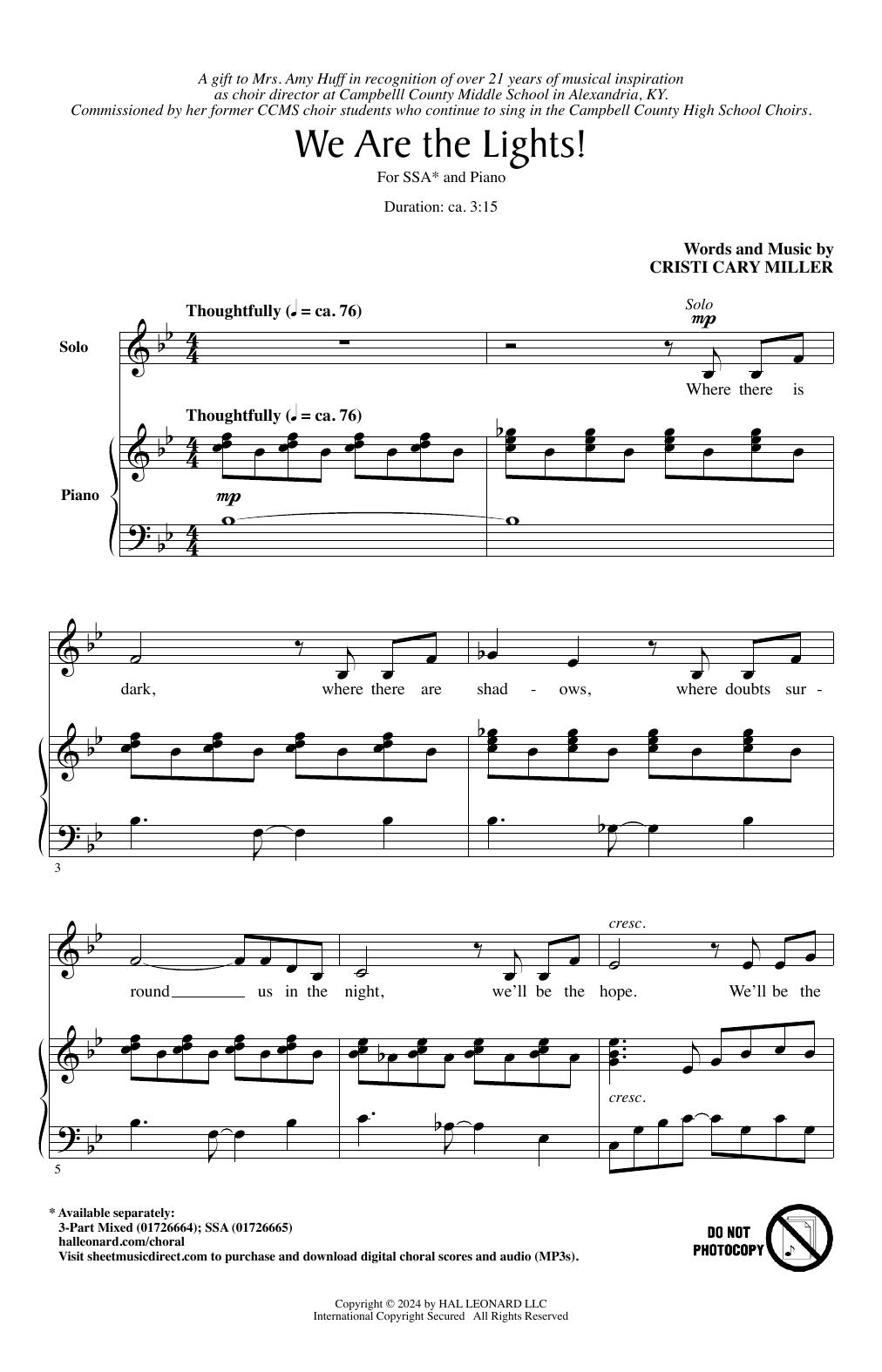 Download Cristi Cary Miller We Are The Lights! Sheet Music and learn how to play 3-Part Mixed Choir PDF digital score in minutes