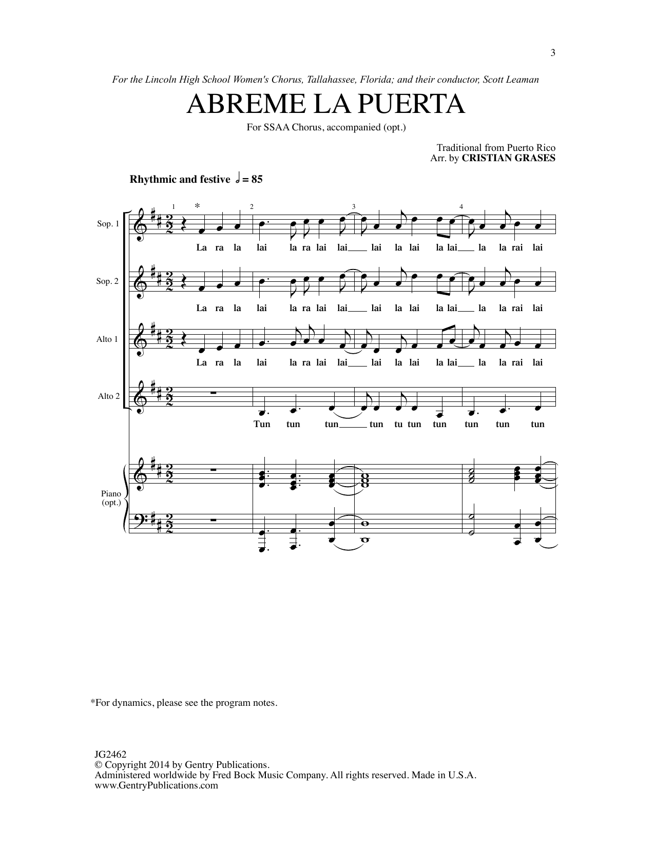 Download Cristian Grases Abreme La Puerta Sheet Music and learn how to play SATB Choir PDF digital score in minutes