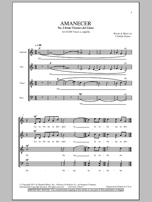 Download Cristian Grases Amanecer (No. 2 From Visiones Dellano) Sheet Music and learn how to play SATB PDF digital score in minutes