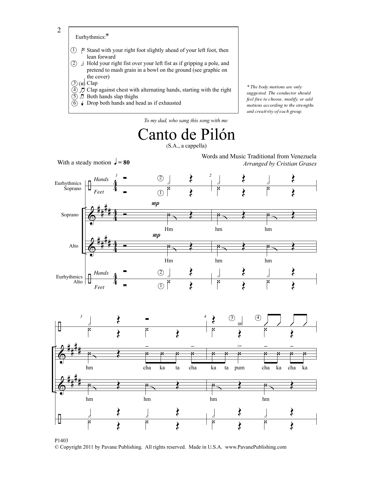 Download Cristian Grases Canto de Pilon Sheet Music and learn how to play SAB Choir PDF digital score in minutes