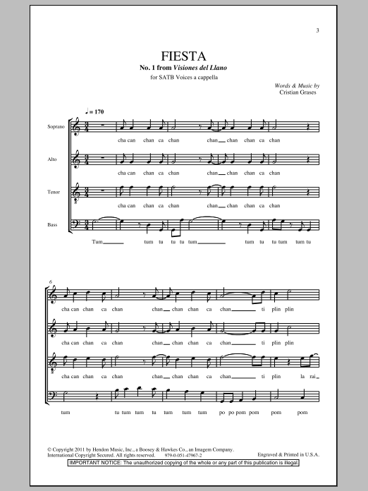 Download Cristian Grases Fiesta (No. 1 From Visiones Dellano) Sheet Music and learn how to play SATB PDF digital score in minutes