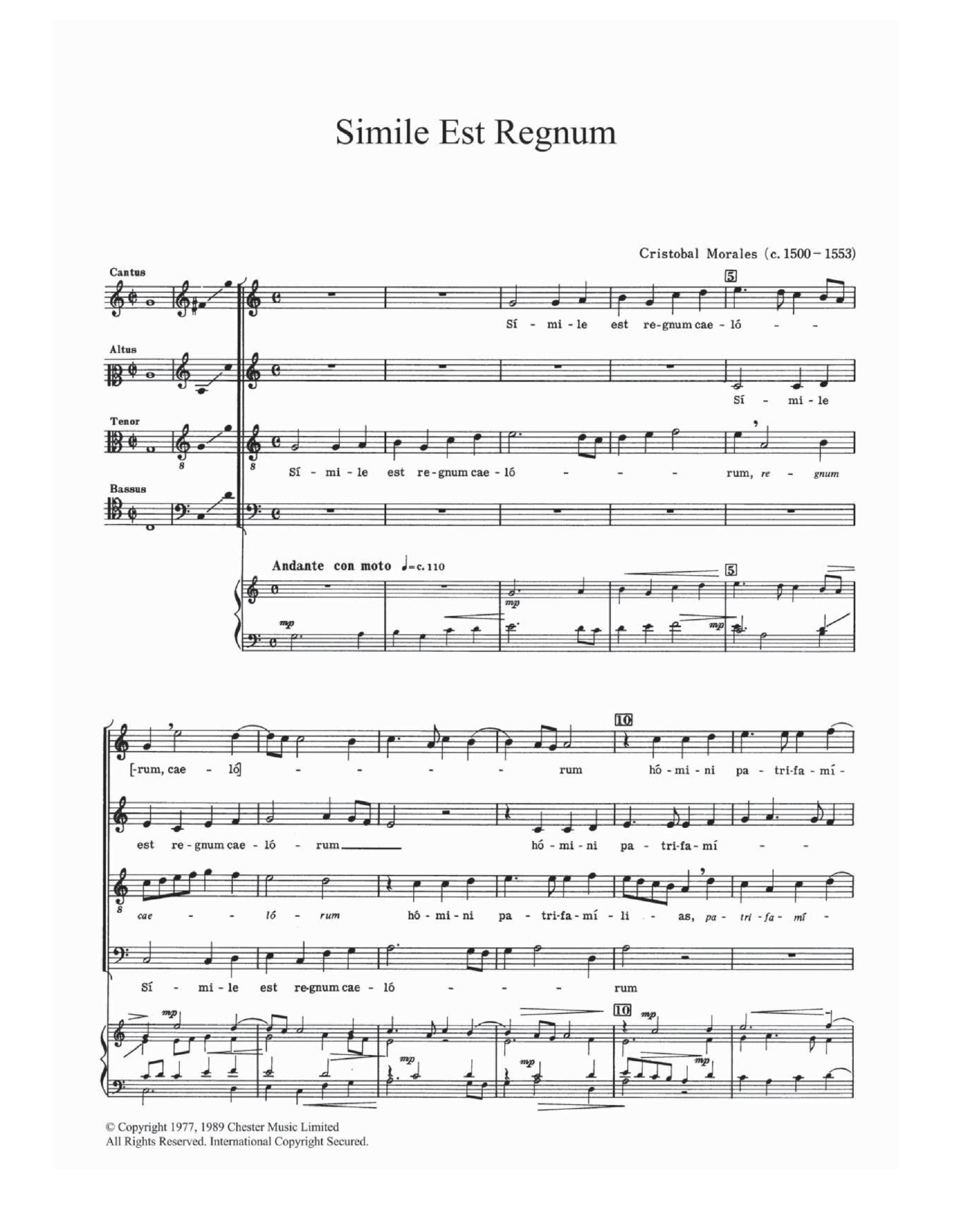Download Cristobal de Morales Simile Est Regnum Sheet Music and learn how to play SATB PDF digital score in minutes