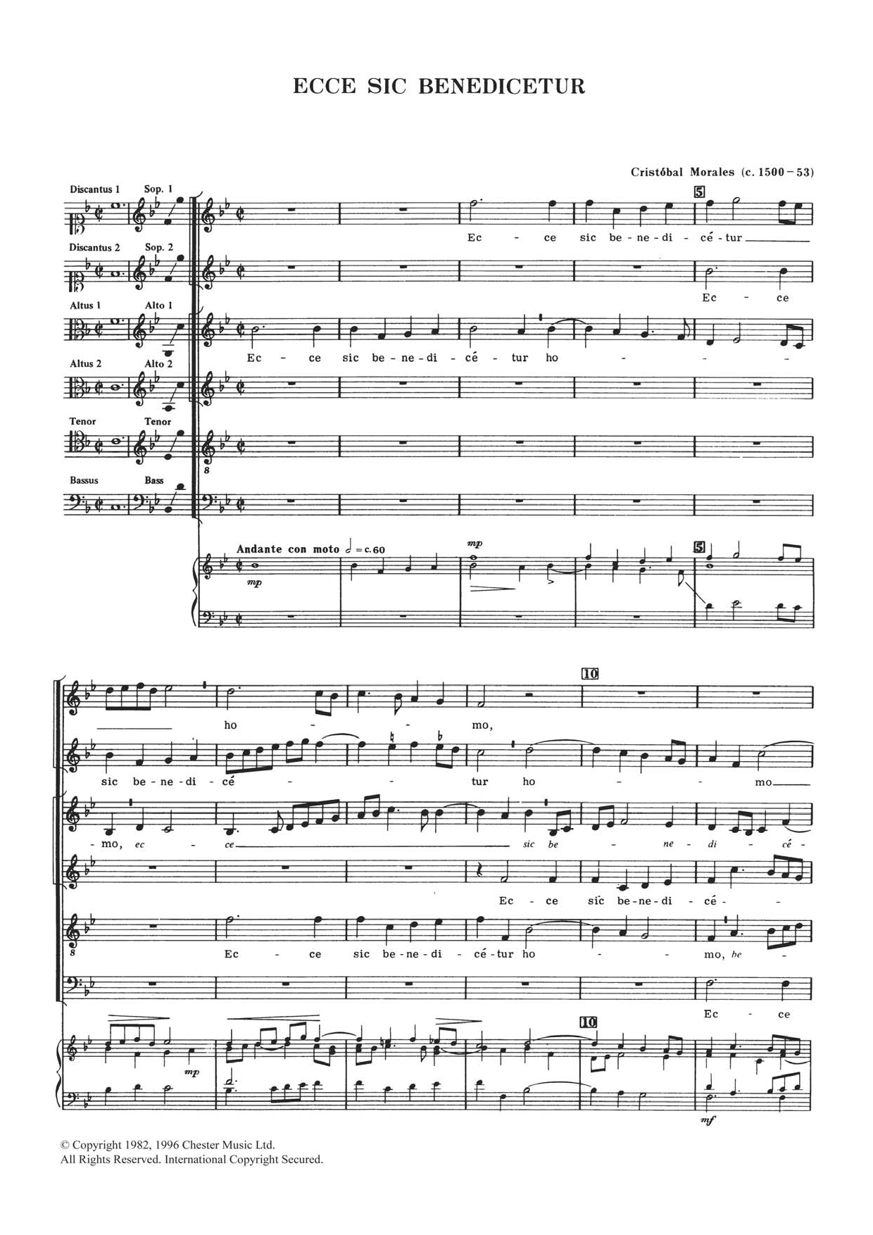 Download Cristobal Morales Ecce Sic Benedicetur Sheet Music and learn how to play Choral SAATB PDF digital score in minutes