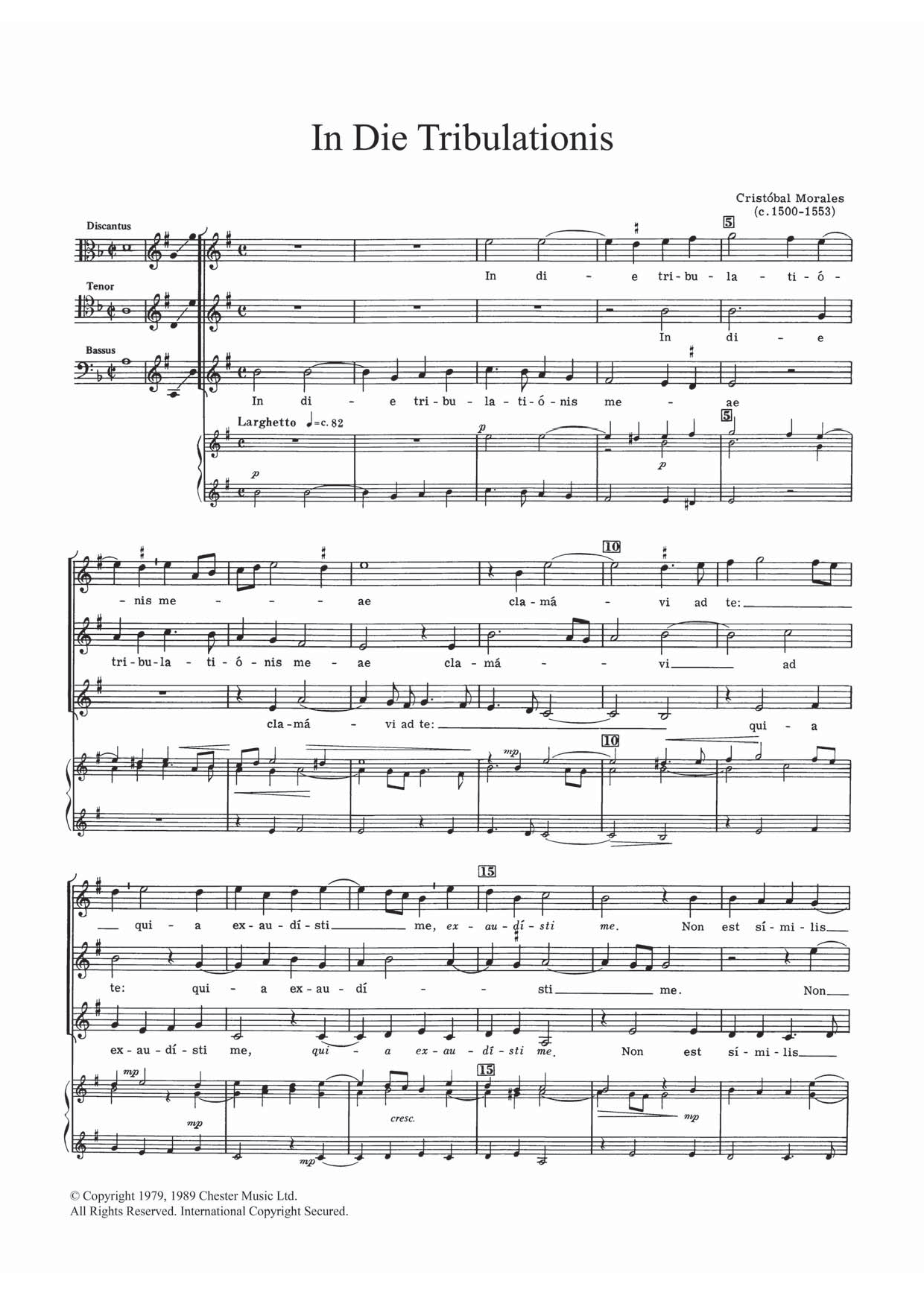 Download Cristobal Morales In Die Tribulationis Sheet Music and learn how to play STB PDF digital score in minutes