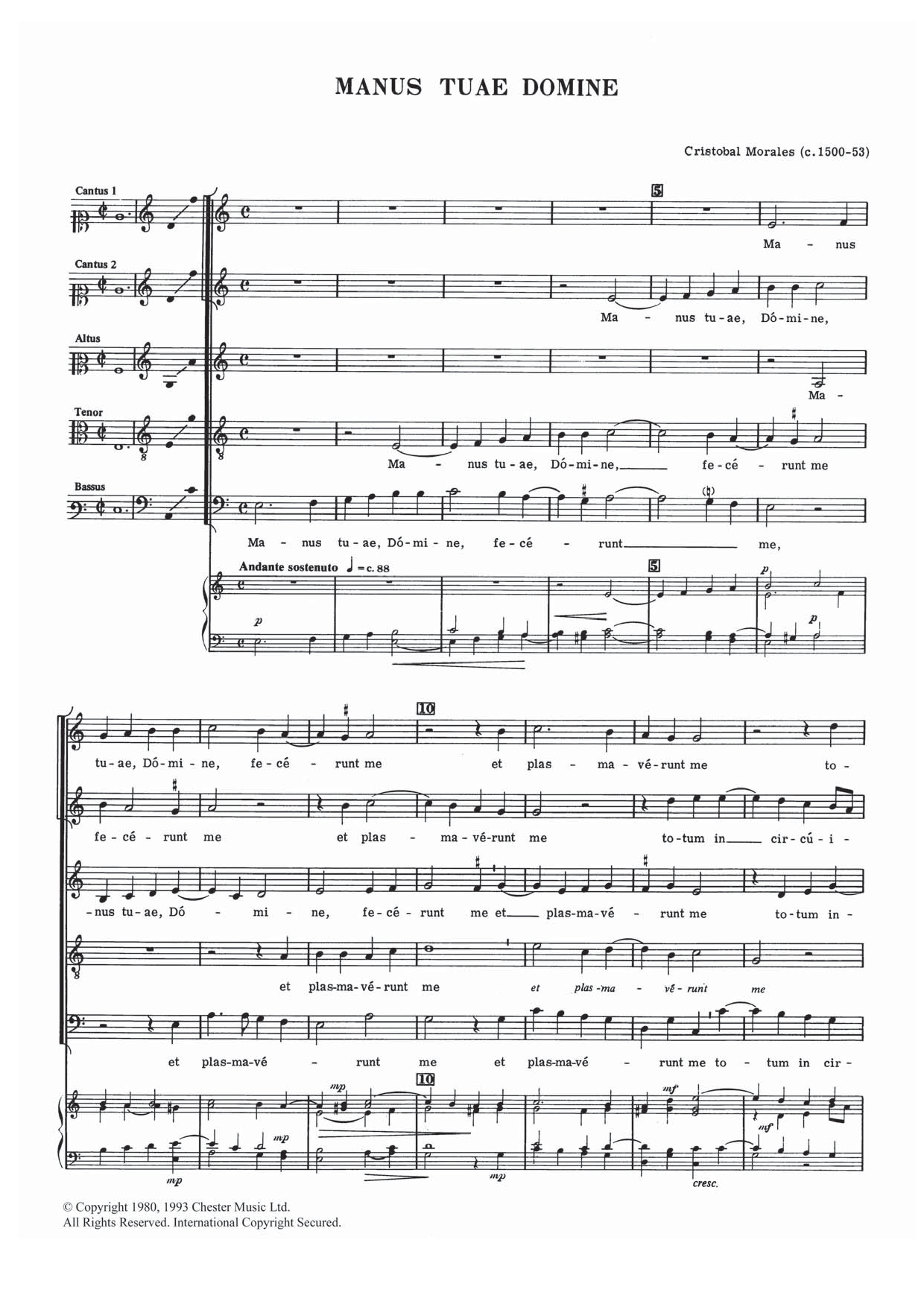 Download Cristobal Morales Manus Tuae Domine Sheet Music and learn how to play Choral SSATB PDF digital score in minutes