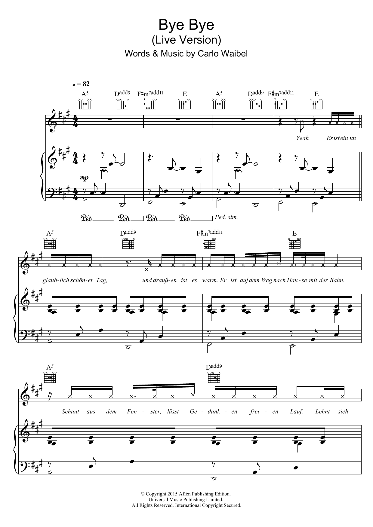Download Cro Bye Bye Sheet Music and learn how to play Piano, Vocal & Guitar (Right-Hand Melody) PDF digital score in minutes