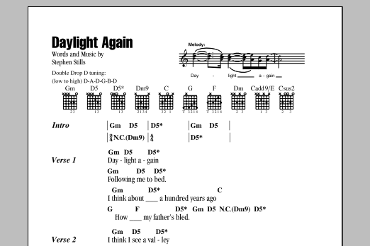 Download Crosby, Stills & Nash Daylight Again Sheet Music and learn how to play Lyrics & Chords PDF digital score in minutes