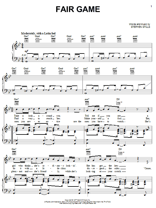 Download Crosby, Stills & Nash Fair Game Sheet Music and learn how to play Piano, Vocal & Guitar (Right-Hand Melody) PDF digital score in minutes