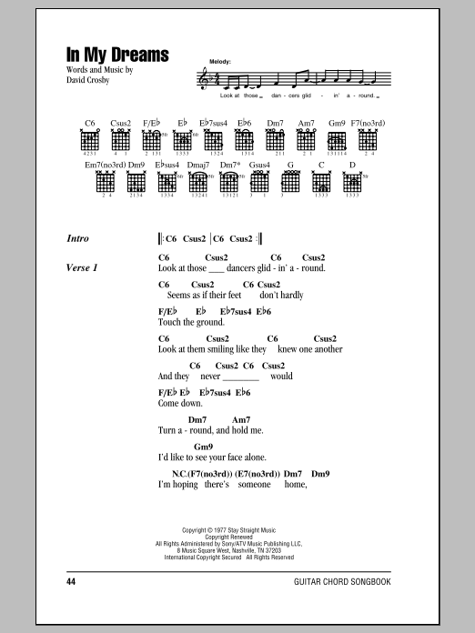 Download Crosby, Stills & Nash In My Dreams Sheet Music and learn how to play Lyrics & Chords PDF digital score in minutes
