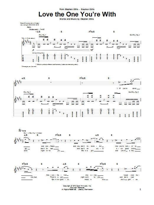 Download Crosby, Stills & Nash Love The One You're With Sheet Music and learn how to play Guitar Tab PDF digital score in minutes