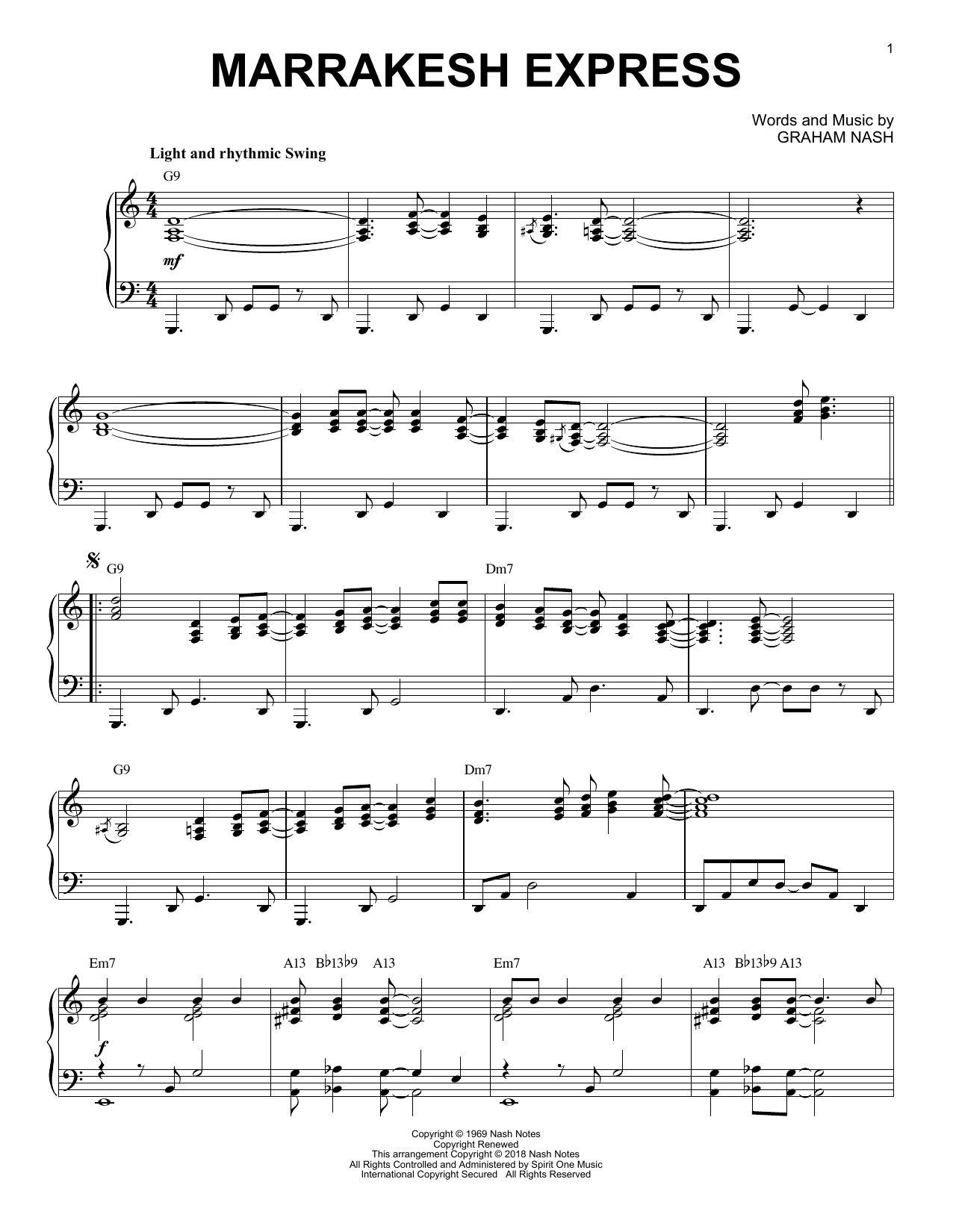 Download Crosby, Stills & Nash Marrakesh Express [Jazz version] Sheet Music and learn how to play Piano Solo PDF digital score in minutes