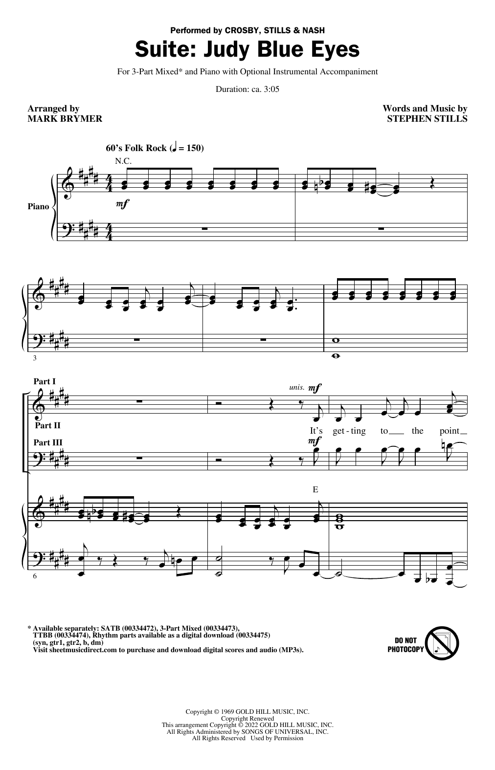 Download Crosby, Stills & Nash Suite: Judy Blue Eyes (arr. Mark Brymer) Sheet Music and learn how to play SATB Choir PDF digital score in minutes