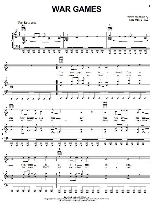 Download Crosby, Stills & Nash War Games Sheet Music and learn how to play Piano, Vocal & Guitar (Right-Hand Melody) PDF digital score in minutes