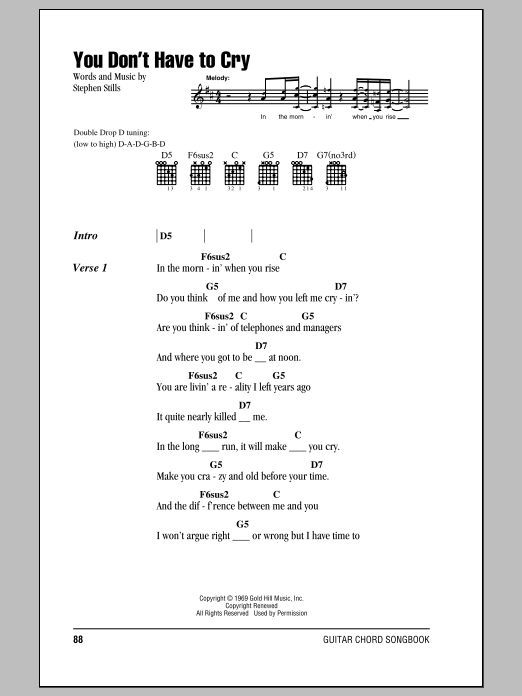 Download Crosby, Stills & Nash You Don't Have To Cry Sheet Music and learn how to play Lyrics & Chords PDF digital score in minutes