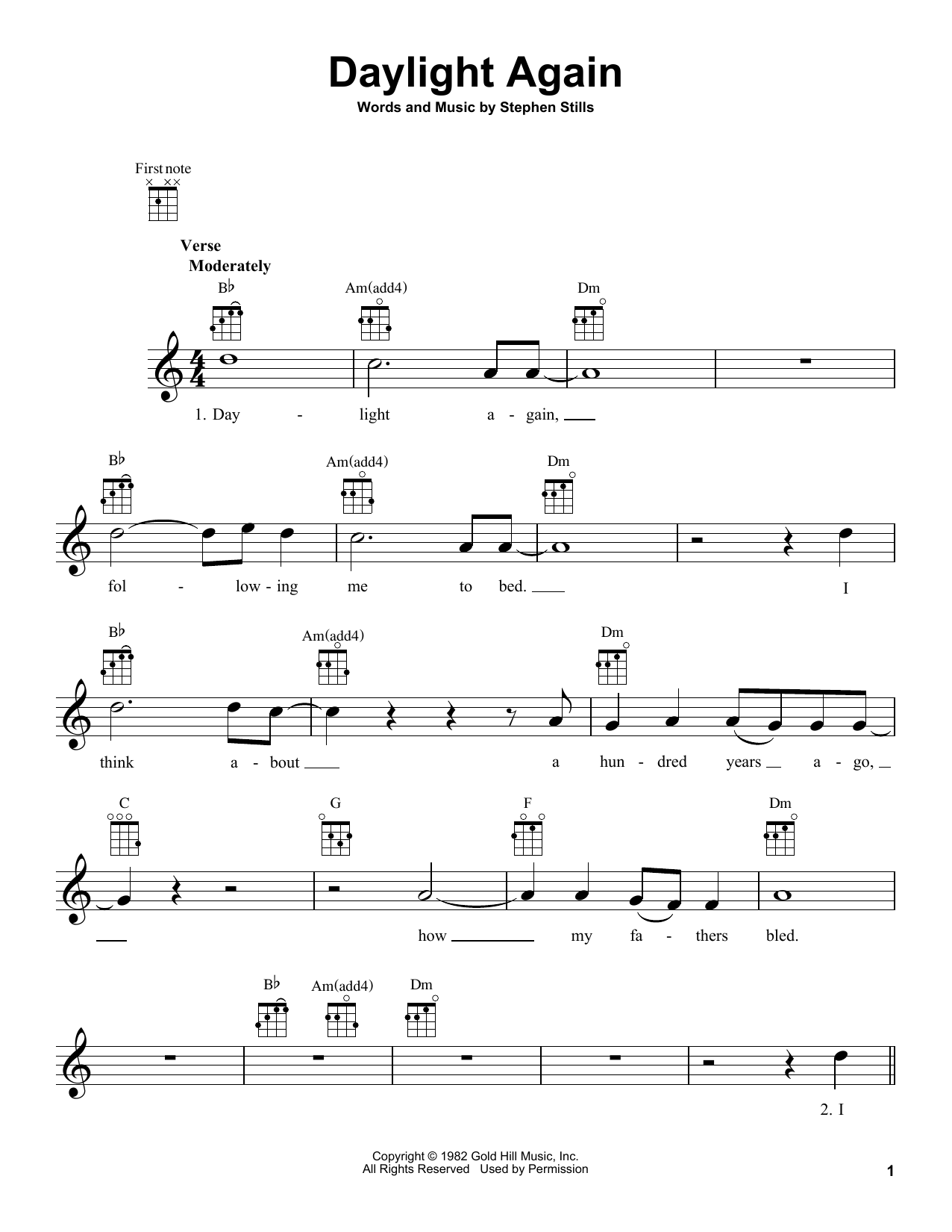 Download Crosby, Stills, Nash & Young Daylight Again Sheet Music and learn how to play Ukulele PDF digital score in minutes